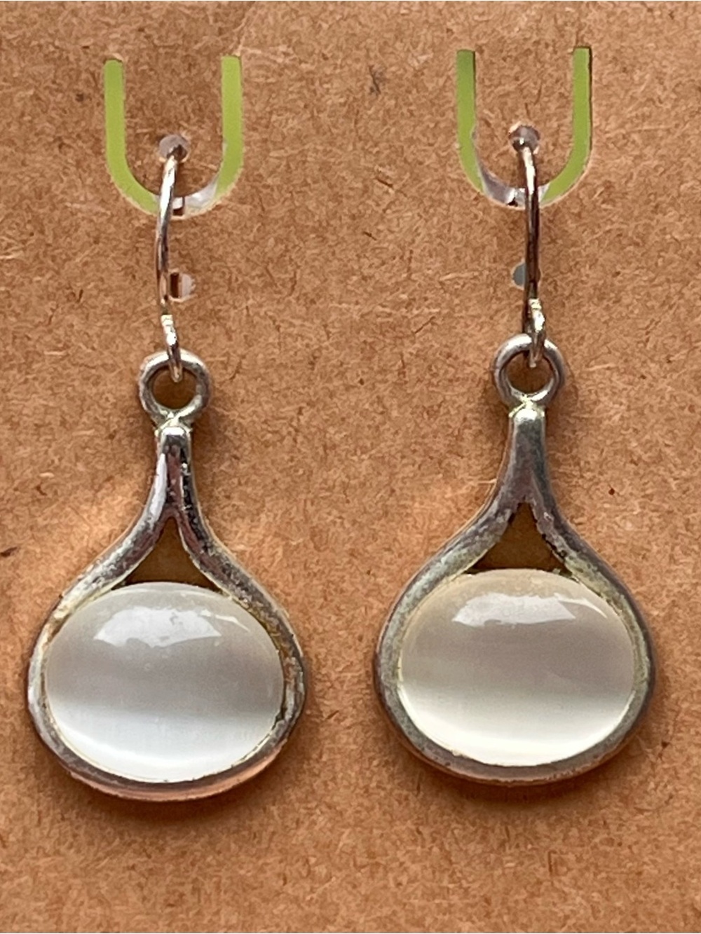 Sterling Silver White Glass Teardrop Dangle Earrings